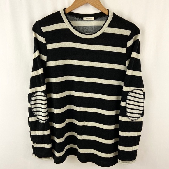 12PM by Mon Ami Striped Elbow Patch Light Sweater - Picture 1 of 6